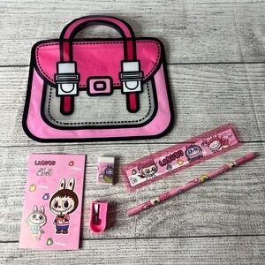 Pink Cartoon Monster Stationary Set with Pencil Paper Eraser Ruler Sharpener